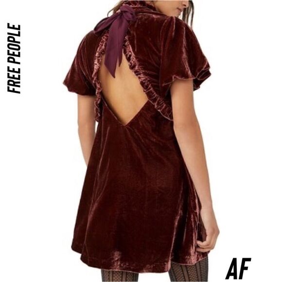 FREE PEOPLE GUM DROP VELVET MINI DRESS IN CHOCOLATE NWT - Picture 3 of 10